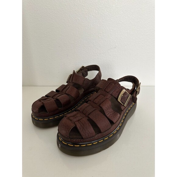 Dr. Martens Wrenlie Fisherman Leather Strap Sandals Platform Dark Brown Men\'s 7 main image 4